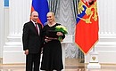 Presentation of state decorations. Mosconcert editor Ninel Kobzon is awarded the honorary title of Honoured Cultural Worker of Russia.