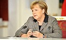 Federal Chancellor of Germany Angela Merkel at the news conference following Russian-German interstate consultations.