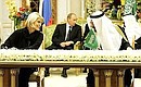 At the ceremony of signing Russian-Saudi documents. Svetlana Mironyuk, Head, Editor-in-Chief of the Russian Information Agency RIA Novosti and Ayad Madani, Minister for Culture and Information of Saudi Arabia singed the Cooperation Agreement between RIA Novosti and the Saudi Information Agency.