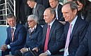 At the Formula 1 Russian Grand Prix with Deputy Prime Minister Dmitry Kozak, CEO of the Formula One Group Bernie Ecclestone and Jean-Claude Killy, Honorary Member of the International Olympic Committee (left to right).
