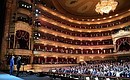 Владимир Путин посетил Государственный академический Большой театр, где накануне финала чемпионата мира по футболу 2018 года состоялся гала-концерт с участием звёзд мировой оперы. С президентом ФИФА Джанни Инфантино.