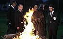 During a break between talks with leader of the Libyan Revolution Muammar Gaddafi.