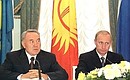 A news conference after the meeting of the Interstate Council of the Eurasian Economic Community. President Putin with Kazakhstan\'s President Nursultan Nazarbayev.