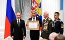 Representatives of Gatchina receiving the certificate conferring the City of Military Glory title.