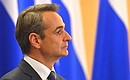 Prime Minister of Greece Kyriakos Mitsotakis at a joint news conference.