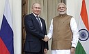 With Prime Minister of India Narendra Modi before the beginning of Russian-Indian talks. Photo: Mikhail Metzel, TASS