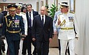 Visit to the Nakhimov Naval Academy. With Head of the Nakhimov Naval Academy Anatoly Minakov (right) and Defence Minister Sergei Shoigu.