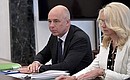 First Deputy Prime Minister – Finance Minister Anton Siluanov and Deputy Prime Minister Tatyana Golikova at a meeting on upgrading primary care setting.