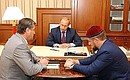 Встреча с главой Общественного совета по контролю за восстановлением экономики и социальной сферы Чеченской Республики Алу Алхановым и первым заместителем председателя правительства Чеченской Республики Рамзаном Кадыровым.