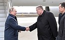 Arrival in Kerch. With Presidential Plenipotentiary Envoy to the Southern Federal District Vladimir Ustinov (center) and Governor of Krasnodar Territory Veniamin Kondratyev.