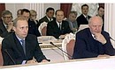 President Putin with Federation Council Speaker Yegor Stroyev at a meeting of the Supreme State Council of the Union State of Russia and Belarus.