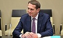 Director of the Foreign Intelligence Service Sergei Naryshkin at the meeting with permanent members of Security Council.
