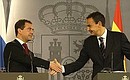 Пресс-конференция по итогам российско-испанских переговоров. С Председателем Правительства Испании Хосе Луисом Родригесом Сапатеро.