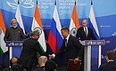 The exchange of the documents signed during the visit of Prime Minister of India Narendra Modi to Russia.