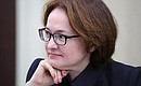At a meeting on economic issues. Central Bank Governor Elvira Nabiullina.