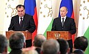 Press statements following Russian-Tajikistani talks. With President of Tajikistan Emomali Rahmon.
