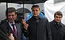 During an inspection of the RusSki Gorki ski jumping facility. From left to right: Deputy Prime Minister Dmitry Kozak, Sberbank CEO German Gref, and Presidential Aide Igor Levitin.