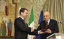 Дмитрий Медведев принял от Президента Италии Джорджо Наполитано символические ключи от подворья Русской православной церкви.