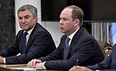 State Duma Speaker Vyacheslav Volodin (left) and Chief of Staff of the Presidential Executive Office Anton Vaino at a meeting with permanent members of Security Council.