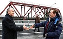 With President of Abkhazia Alexander Ankvab during the inspection of a new bridge on the Russia-Abkhazia border.