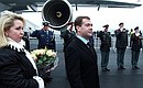 Прибытие в Брюссель. С супругой Светланой Медведевой.