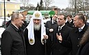 With Patriarch Kirill of Moscow and All Russia, Prime Minister Dmitry Medvedev and Viktor Zubkov during a visit to the Voskresensky New Jerusalem Monastery.