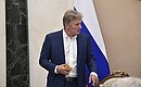 Deputy Chief of Staff of the Presidential Executive Office, Presidential Press Secretary Dmitry Peskov before the meeting on preparations for Direct Line with Vladimir Putin.