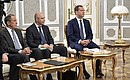 At the meeting with President of Belarus Alexander Lukashenko: (right to left) Prime Minister Dmitry Medvedev, First Deputy Prime Minister and Finance Minister Anton Siluanov, and Foreign Minister Sergei Lavrov.