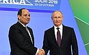 Official welcoming ceremony before the reception on behalf of the President of Russia in honour of the heads of state and government of the countries participating in the Russia-Africa Summit. With President of the Arab Republic of Egypt Abdel Fattah el-Sisi, African Union Chairperson and Co-chair of the Russia-Africa Summit. Photo: RIA Novosti