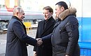 At the Tver Carriage Works. With Presidential Plenipotentiary Envoy to the Central Federal District Alexei Gordeyev (centre) and Tver Region Governor Igor Rudenya.