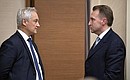 Aide to the President Andrei Belousov and First Deputy Prime Minister Igor Shuvalov before a meeting with Government members.