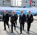 General Director of Strogino Sports and Fitness Centre Nikita Yaroshenko, Dmitry Medvedev, Moscow Mayor Sergei Sobyanin, and Presidential Aide Alexander Abramov.