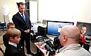 During his visit to the Stavropol Presidential Cadet Academy, Dmitry Medvedev viewed a photography studio.