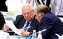 Honorary President of the Russian Olympic Committee and member of the International Olympic Committee Vitaly Smirnov (left) and President of the International Fencing Federation Alisher Usmanov at a meeting of the Council for the Development of Physical Culture and Sport.