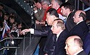 Opening ceremony of the 64th world ice hockey championship. Vladimir Putin and Japanese Prime Minister Yoshiro Mori.