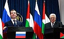 Совместная пресс-конференция с Главой Палестинской национальной администрации Махмудом Аббасом по итогам российско-палестинских переговоров.