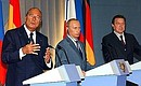 Совместная пресс-конференция Владимира Путина, Жака Ширака и Герхарда Шрёдера.