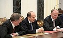 From left: Special Presidential Representative for Environmental Protection, Ecology and Transport Sergei Ivanov, Federal Security Service Director Alexander Bortnikov and Security Council Secretary Nikolai Patrushev at a meeting with permanent members of the Security Council.