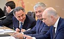 Finance Minister Anton Siluanov, Interior Minister Vladimir Kolokoltsev, Sports Minister Vitaly Mutko, and Presidential Aide Igor Levitin (right to left) at the meeting of the Council for the Development of Physical Culture and Sport.