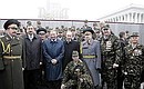 Following the military parade marking the 60th anniversary of the liberation of Ukraine from Nazi occupation, the Presidents of Russia, Ukraine and Azerbaijan, Vladimir Putin, Leonid Kuchma and Ilham Aliev, had their photographs taken with veterans and Ukrainian Armed Forces servicemen.