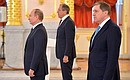 Presentation of foreign ambassadors’ letters of credence. With Russian Foreign Minister Sergei Lavrov and Presidential Aide Yury Ushakov (right).