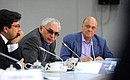 Film director and Director General of Mosfilm studios Karen Shakhnazarov and film director and head of the acting and directing workshop at the Russian State University of Cinematography (VGIK) Vladimir Menshov (right) at the meeting on Russian film industry development.