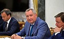 Before the meeting with Government members. Left to right: Deputy Prime Ministers Arkady Dvorkovich, Dmitry Rogozin and Alexander Khloponin.