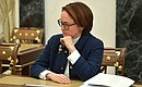 Central Bank Governor Elvira Nabiullina at a meeting on economic issues.
