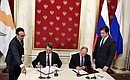 Vladimir Putin and President of the Republic of Cyprus Nicos Anastasiades sign a Joint Programme of Action for 2018–2020.