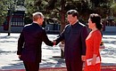 Before military parade to mark the 70th anniversary of the Chinese people’s victory in the War of Resistance against Japan and the end of World War II. With President of China Xi Jinping and his wife Peng Liyuan.