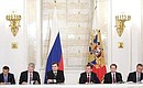 At the joint meeting of the State Council and the Commission for Modernisation and Technological Development of Russia's Economy. From left: Presidential Aide Arkady Dvorkovich, Deputy Prime Minister and Government Chief of Staff Sergei Sobyanin, First Deputy Chief of Staff of the Presidential Executive Office Vladislav Surkov, Dmitry Medvedev, Chief of Staff of the Presidential Executive Office Sergei Naryshkin, Presidential Aide Alexander Abramov.