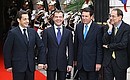 Перед началом саммита Россия–Евросоюз. C Президентом Франции Николя Саркози (слева), мэром Ниццы Кристианом Эстрози и Генеральным секретарём Совета ЕС Хавьером Соланой.