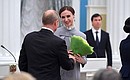 Ceremony for presenting state decorations. The Order for Services to the Fatherland IV degree was awarded to National Artist of Russia, prima ballerina at the Bolshoi Theatre Svetlana Zakharova.
