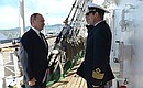 With Sergei Vorobyov, captain of the Nadezhda tall ship.